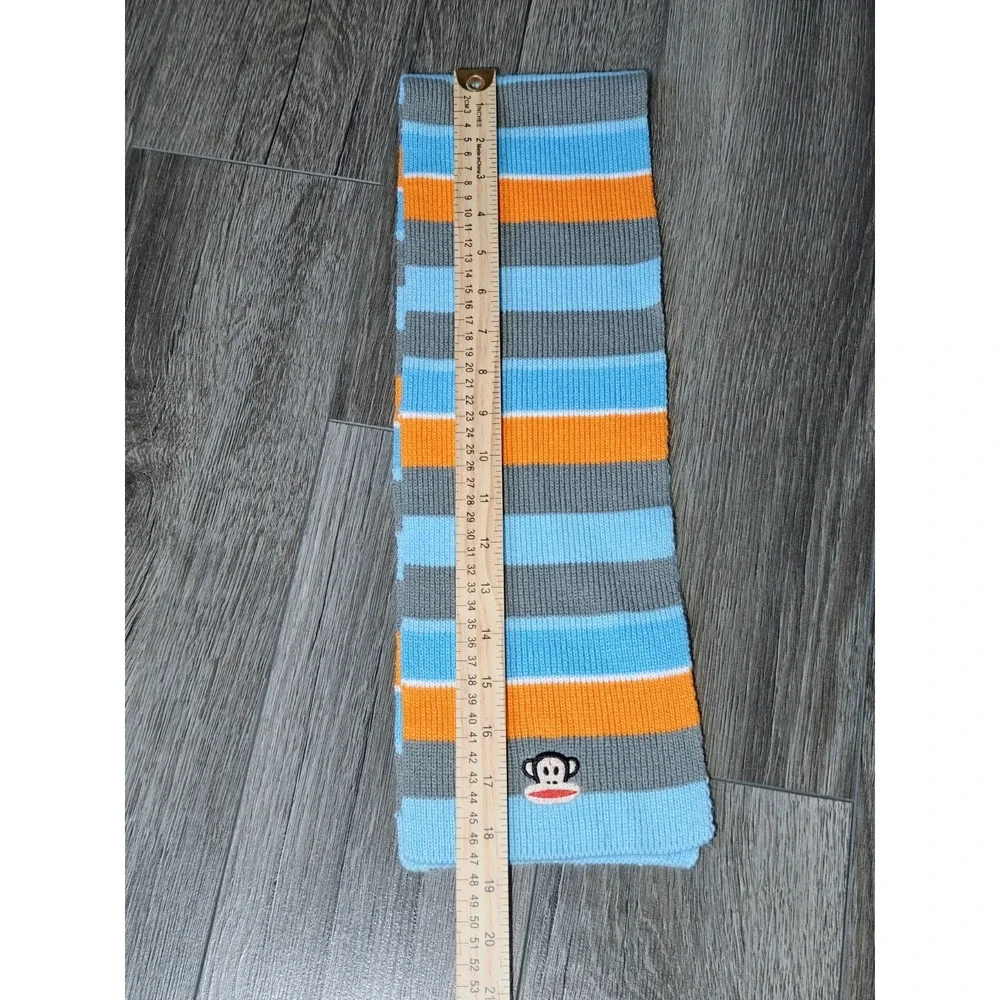 Paul Frank Kids Youth 4-16 Striped‎ Scarf Orange Blue Gray Monkey Logo